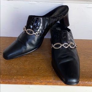 Brighton Twiggy Leather Croc Black Mule 10 Italy